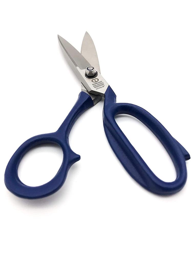 Nůžky na technické tkaniny-celokovové (modré); mikrozoubky; ROBUSO